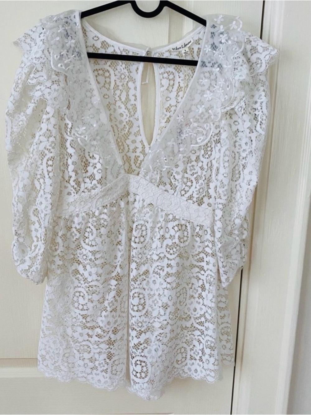 For Love & Lemons White Lace Long-Sleeve Mini Dress